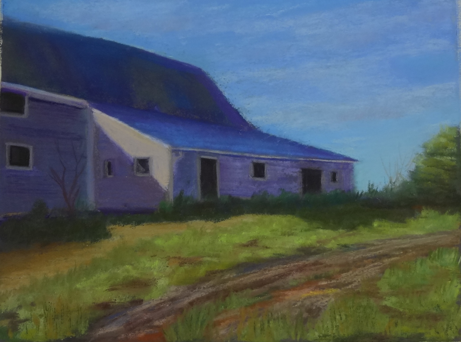 Baike's Barn in Summer 9 by 12 on pastel paper